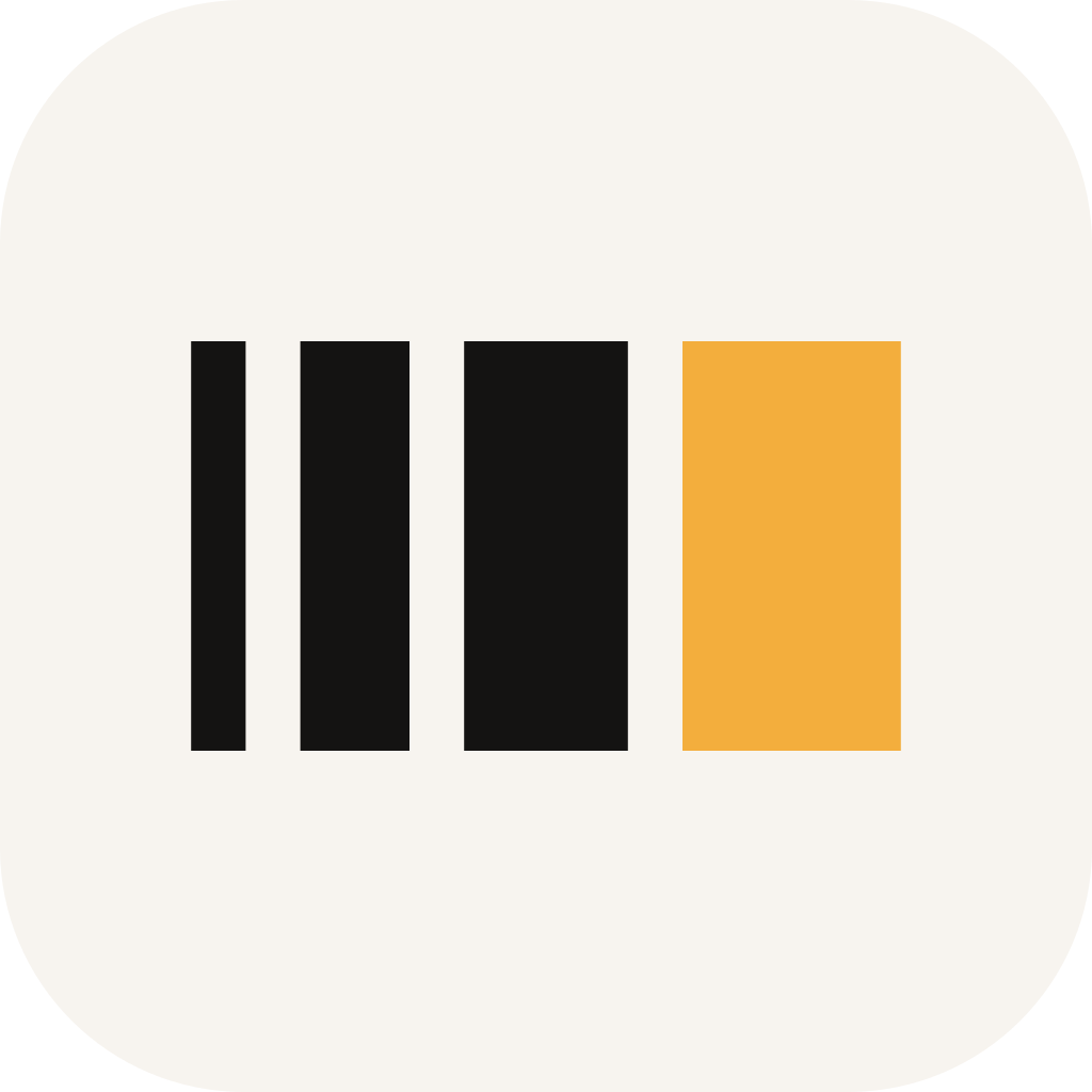 The app icon: four bars, three in ink and the widest in amber, on paper.